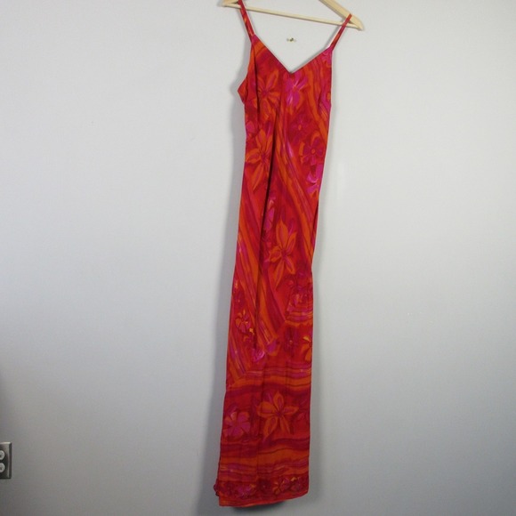 Tristan & Iseut Maxi Dress 6 Red Floral Rayon Slip Beach Hawaiian Hippie y2k 272 - Picture 1 of 10